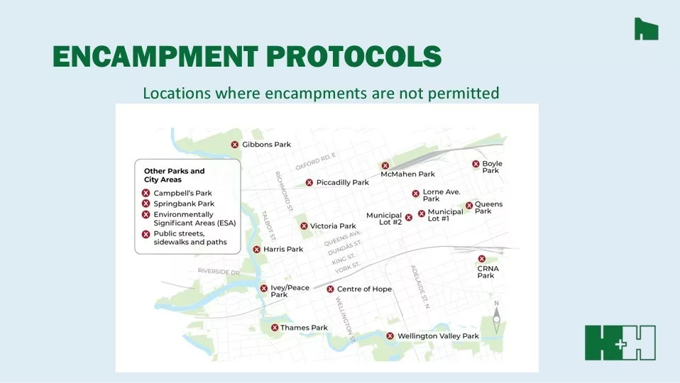 Proposed encampment buffers: 150 metres from schools, 100m from homes